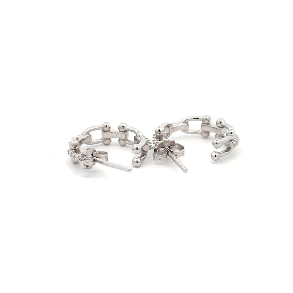925 Sterling Silver Earrings Semi Hoops - Picture 4 of 8